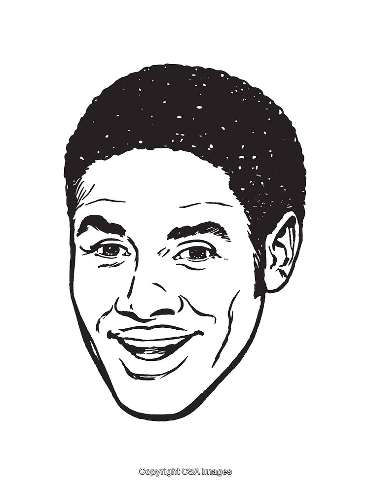 Black and White Line Art Illustration of a Smiling Male Face