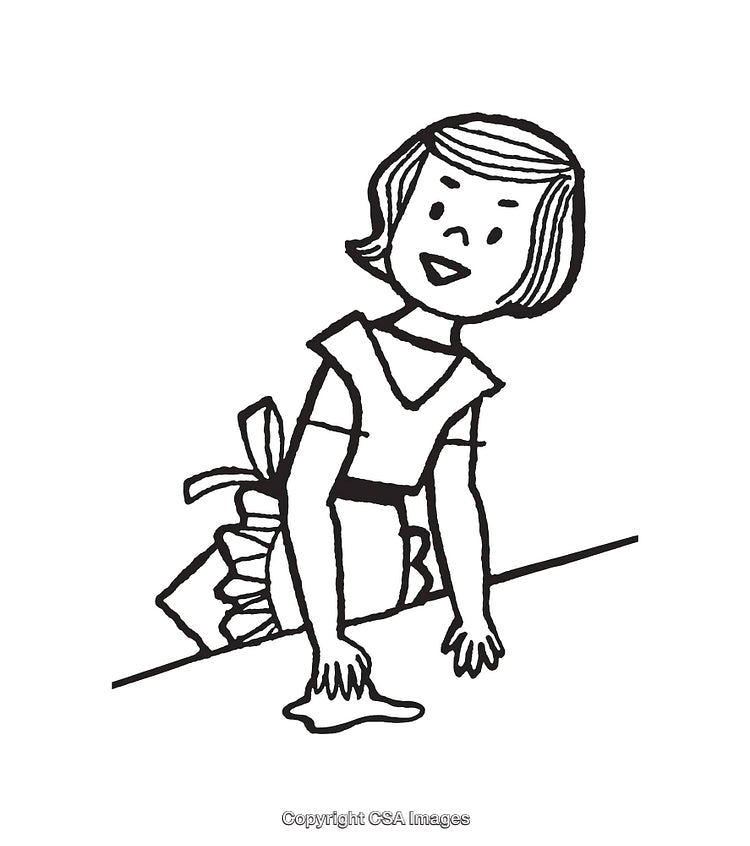 Retro Style Black and White Illustration of a Girl Cleaning Surface