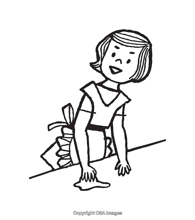 Retro Style Black and White Illustration of a Girl Cleaning Surface