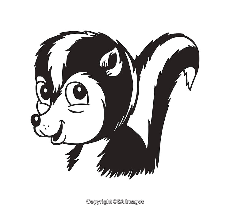 Black and White Line Art of a Cute Skunk Head Illustration