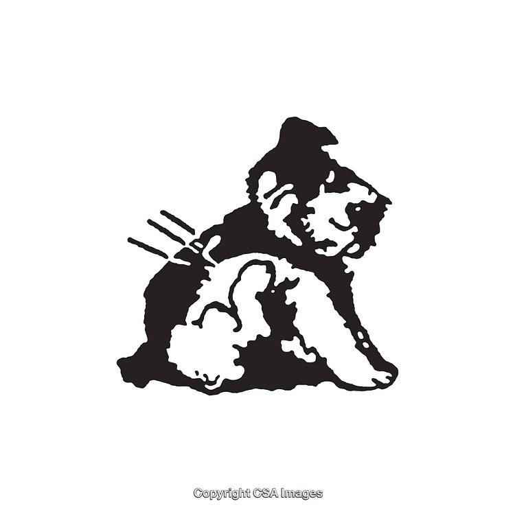 Black and White Illustration of a Dog Sitting and Scratching Itself
