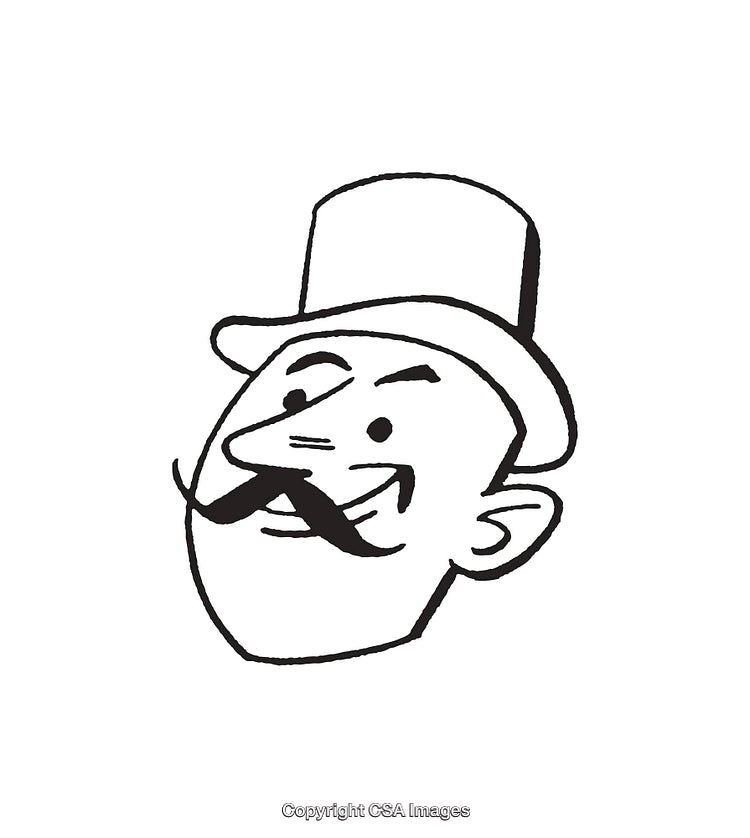 Black and White Line Art Illustration of a Bearded Gentleman in a Hat