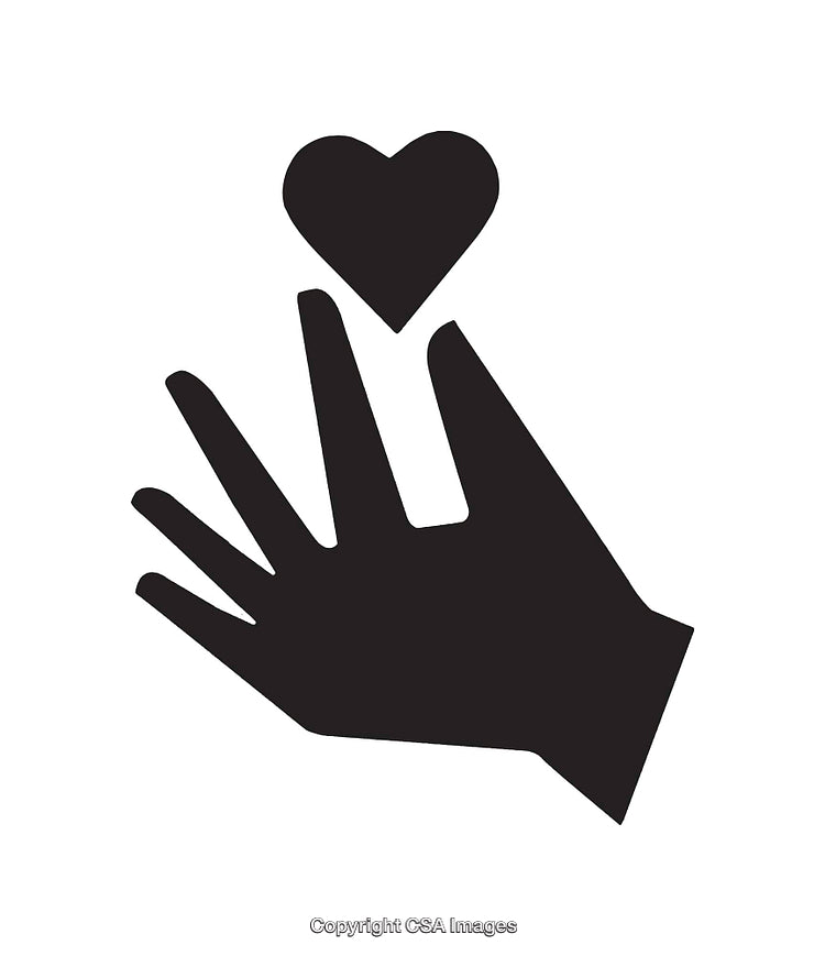 Silhouette of Hand Reaching Towards Heart Symbol on White Background