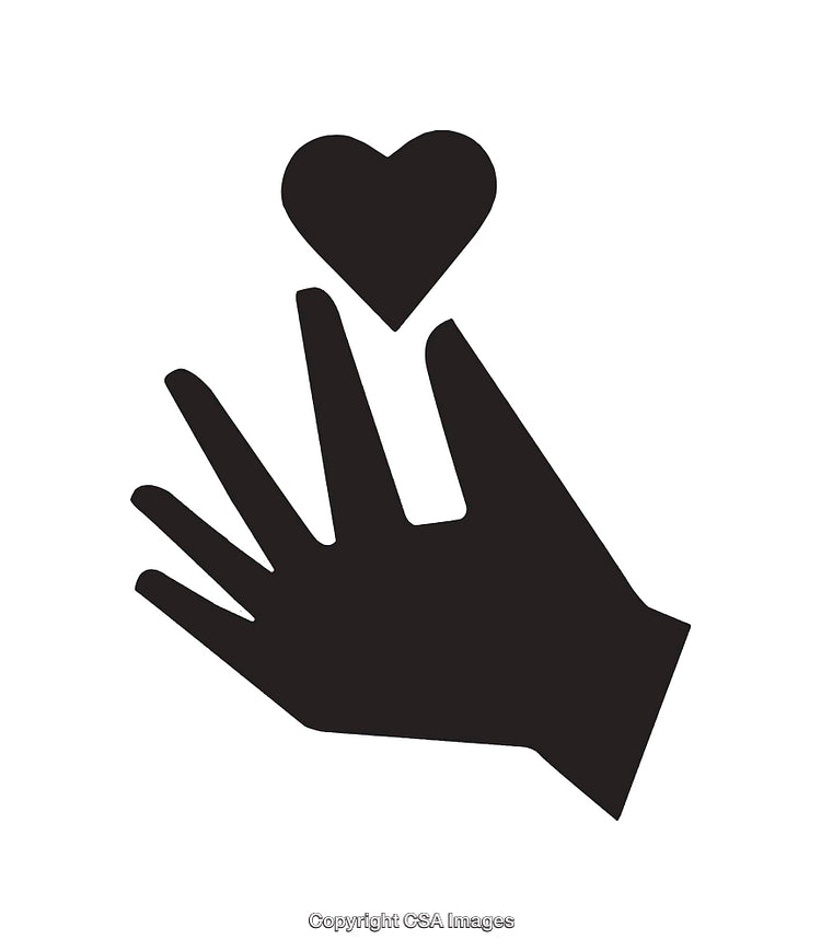 Silhouette of Hand Reaching Towards Heart Symbol on White Background