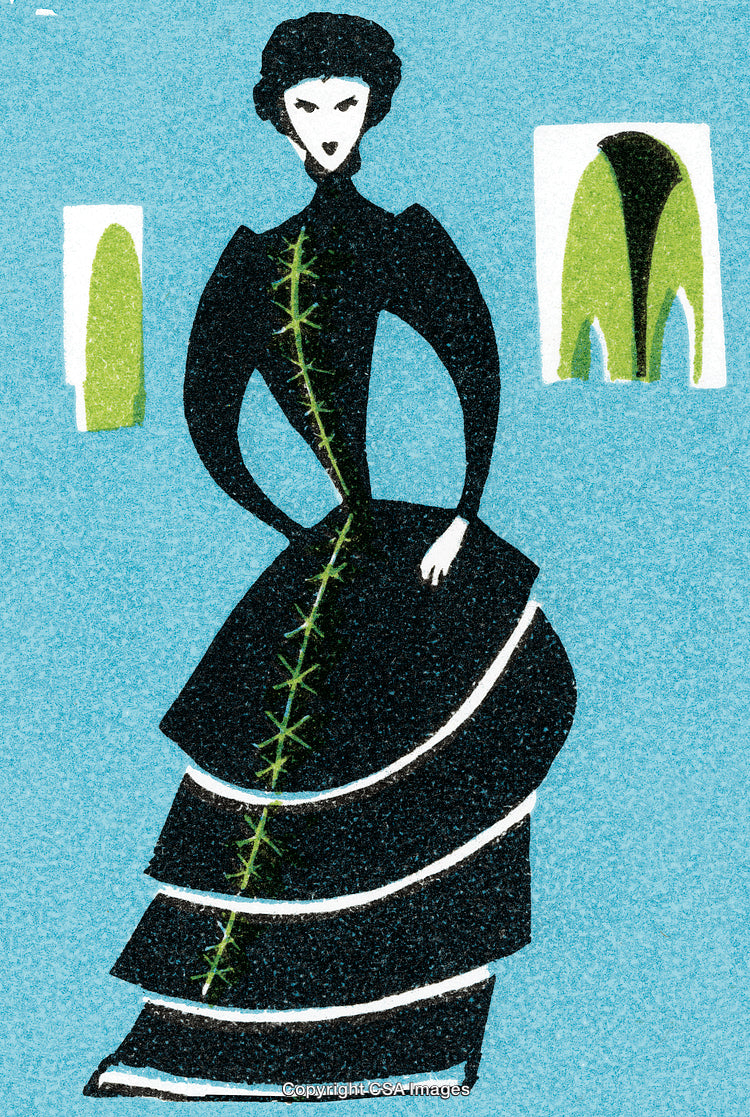 Illustration of Woman Wearing Historical Dress With Blue Background