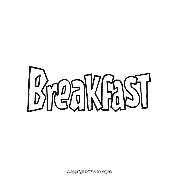 Stylized Breakfast Word Art Design Displaying Energetic Typography in Black and White