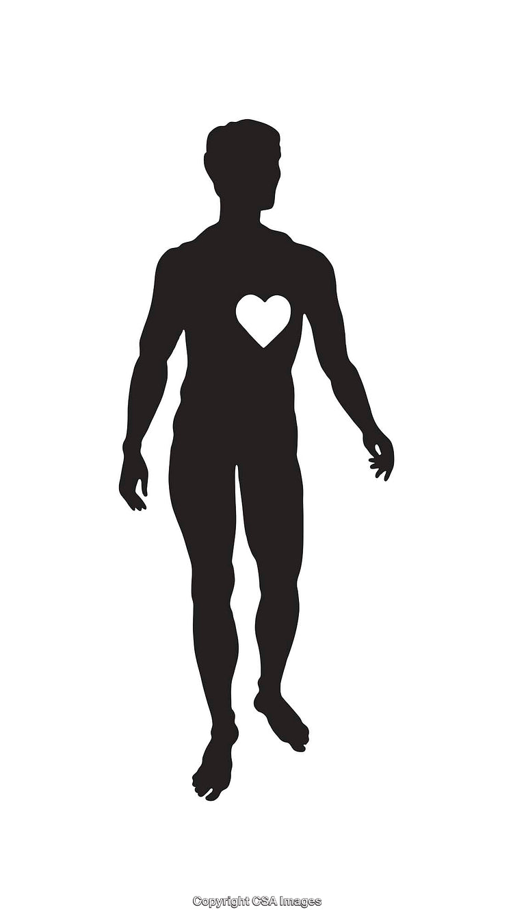 Silhouette Art of a Person with Heart Highlight in Black and White