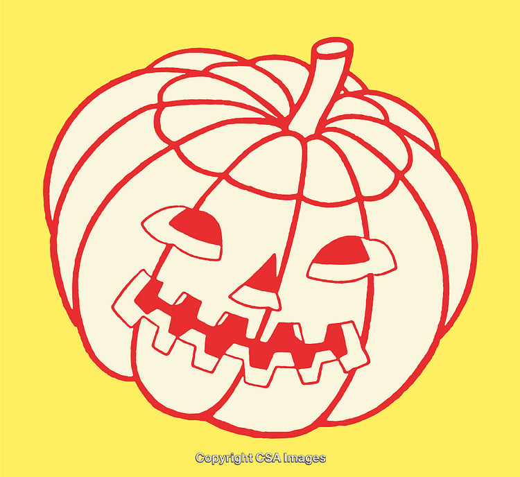 Red Line Art Pumpkin Illustration with Jack-O'-Lantern Face