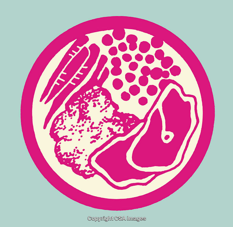 Stylized Illustration of a Meal Plate with Vegetables and Protein