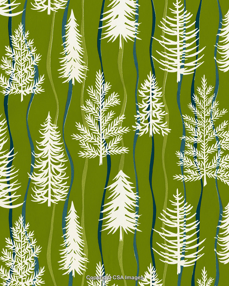 White Evergreen on Green Pattern