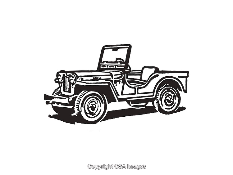 Vintage Jeep Line Art Illustration in Black and White Style
