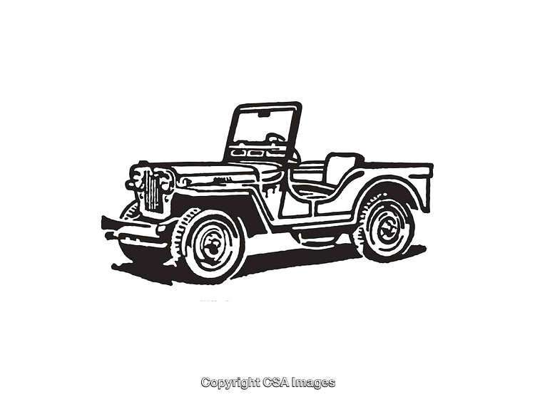 Vintage Jeep Line Art Illustration in Black and White Style