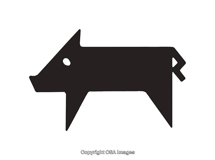Silhouette of Geometric Pig Design as Black and White Icon Art