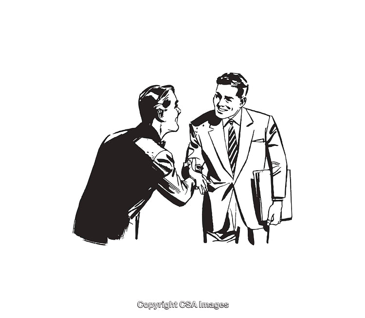 Two Businessmen Shaking Hands in Retro Style Illustration