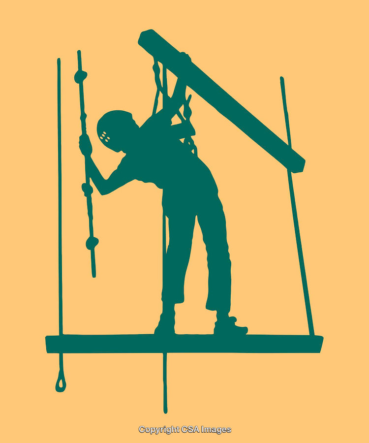 Construction Worker on Scaffolding Silhouette in Artistic Color Line Art