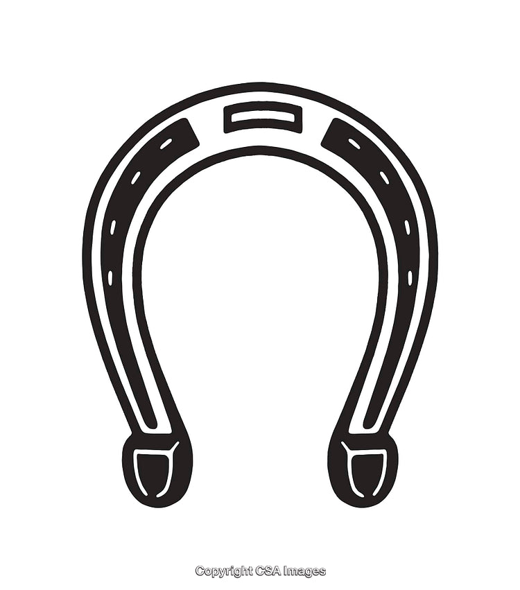 Black and White Line Art Sketch of a Horseshoe in Simple Design