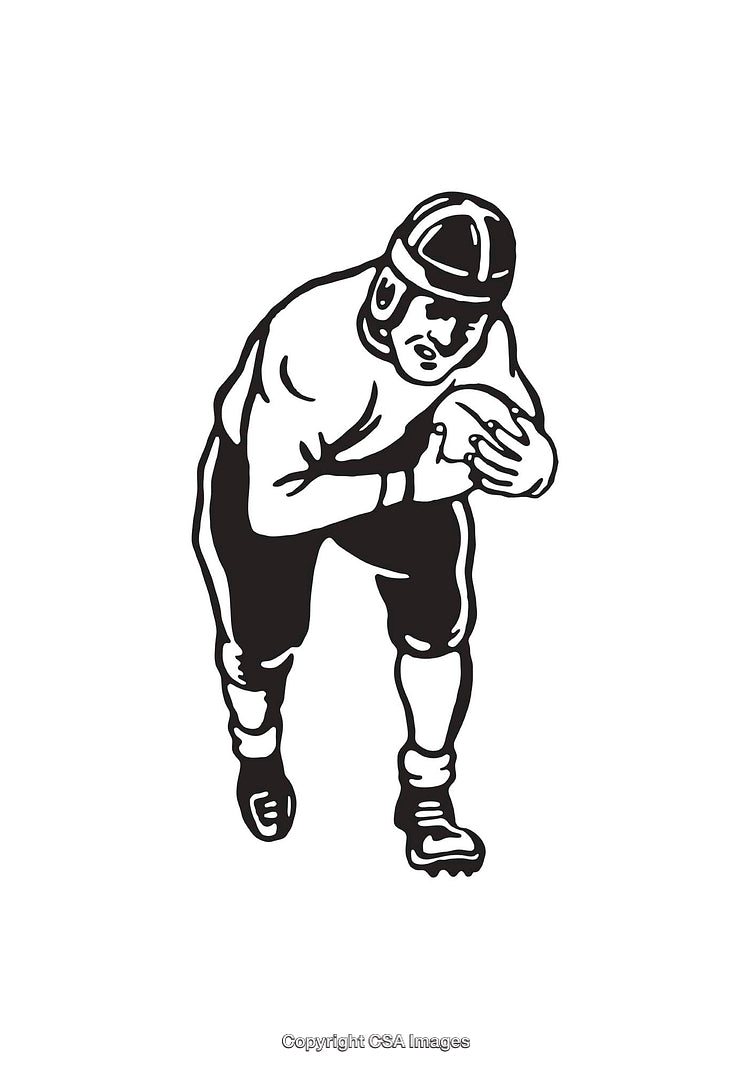 Retro Black and White Line Art of a Rugby Player in Action Pose