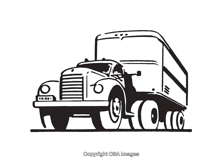 Vintage Black and White Line Art Illustration of a Classic Truck