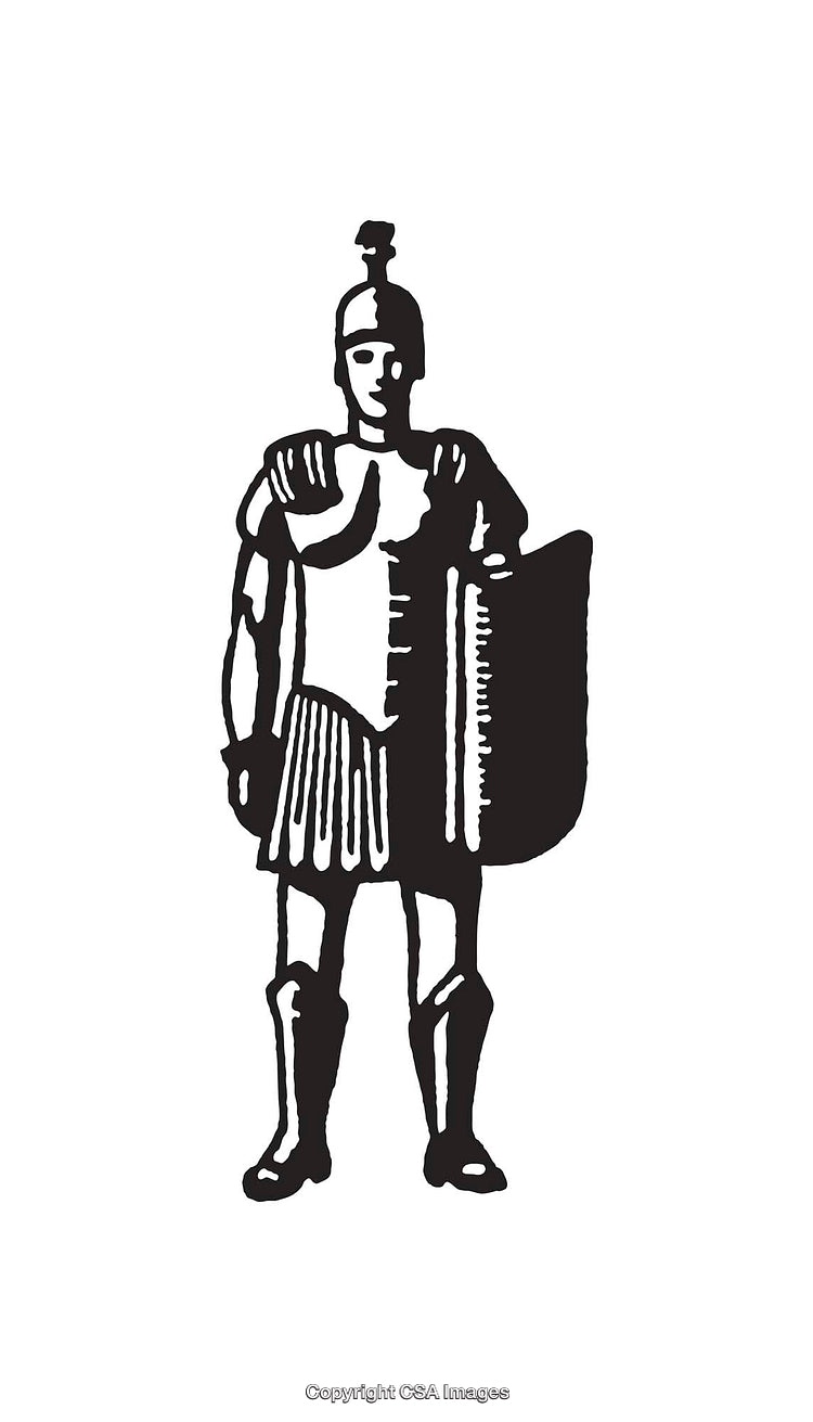 Black And White Line Art Illustration of a Roman Soldier In Armor