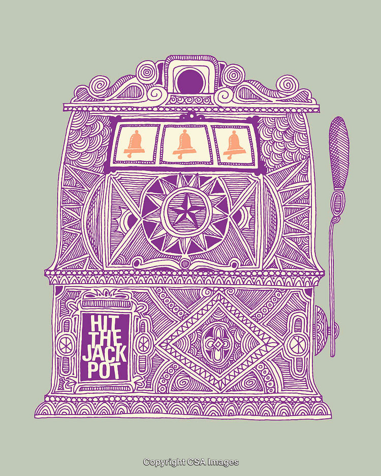 Detailed Purple Line Art Illustration of a Retro Slot Machine