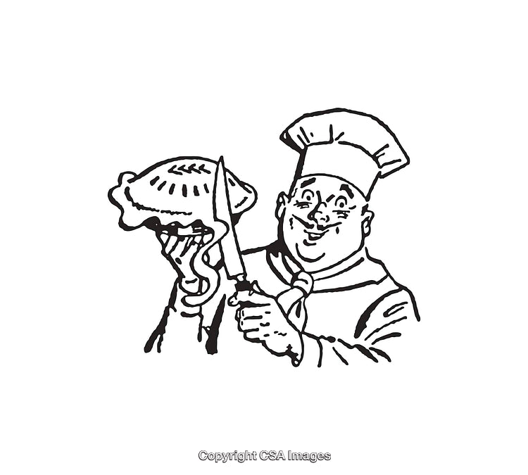 Cheerful Chef Holding Pie with Knife Ready for Serving
