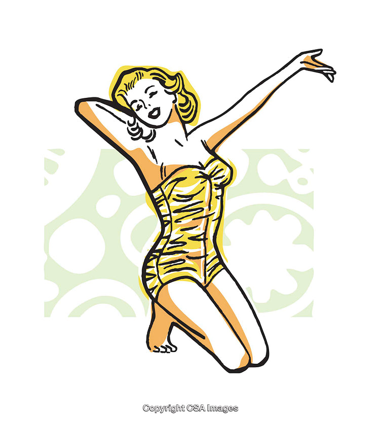 Stylized Retro Illustration of a Woman in a Vintage Swimsuit
