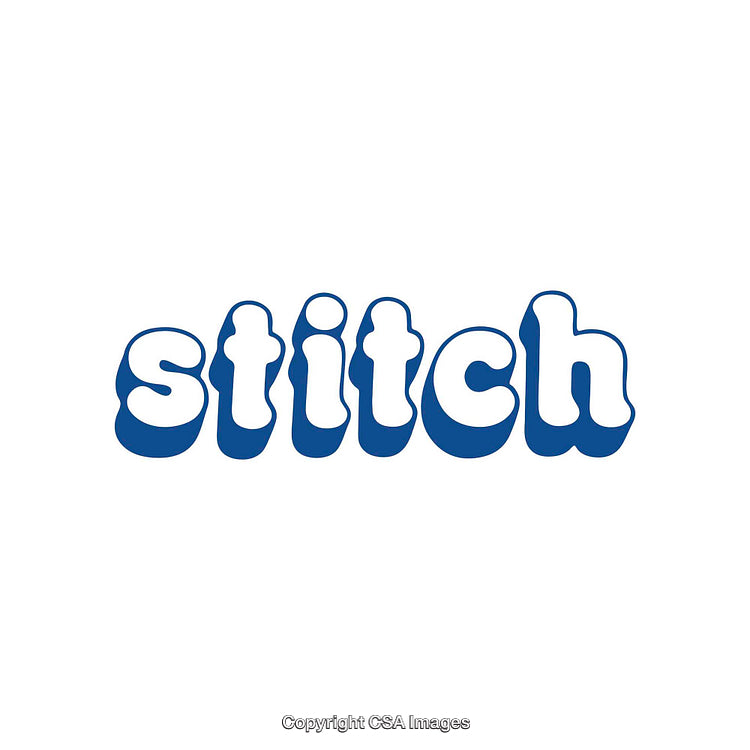 Bold Stylized 'Stitch' Word Art in Blue and White Design