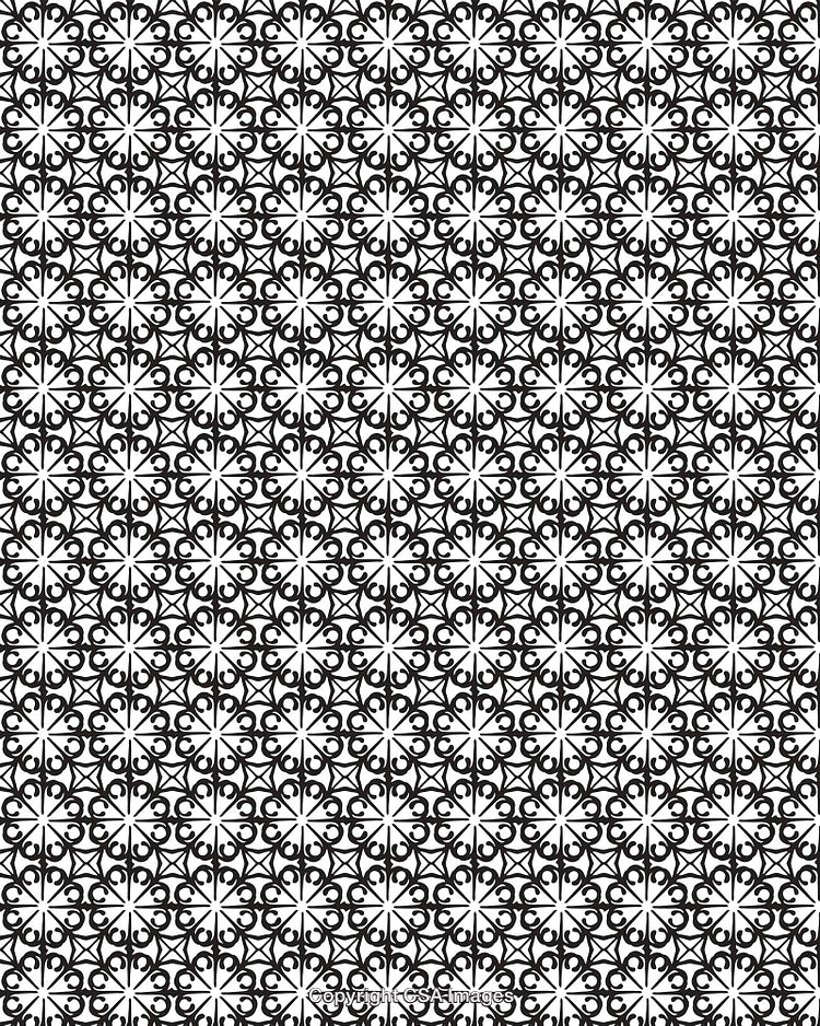 Abstract Black and White Circular Floral Ornamental Pattern Design