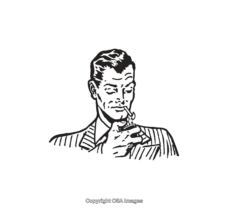 Retro Black and White Line Art of a Man Smoking a Pipe