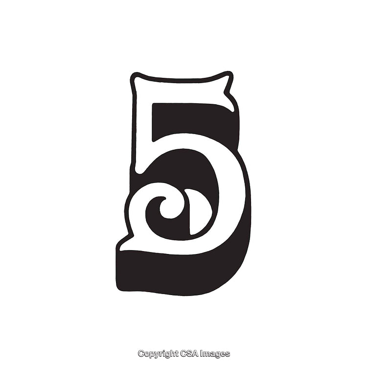 Vintage Styled Illustration of the Number Five in Black and White