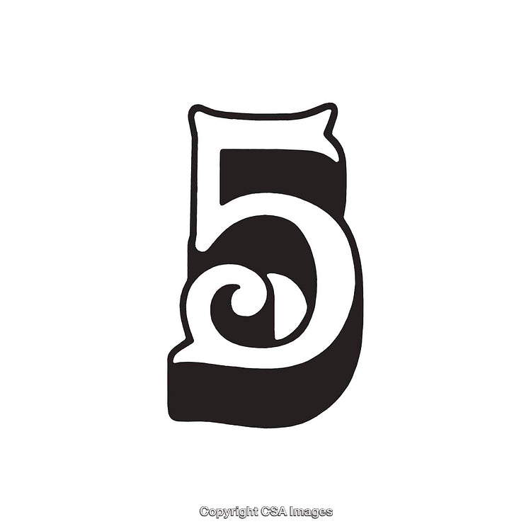 Vintage Styled Illustration of the Number Five in Black and White