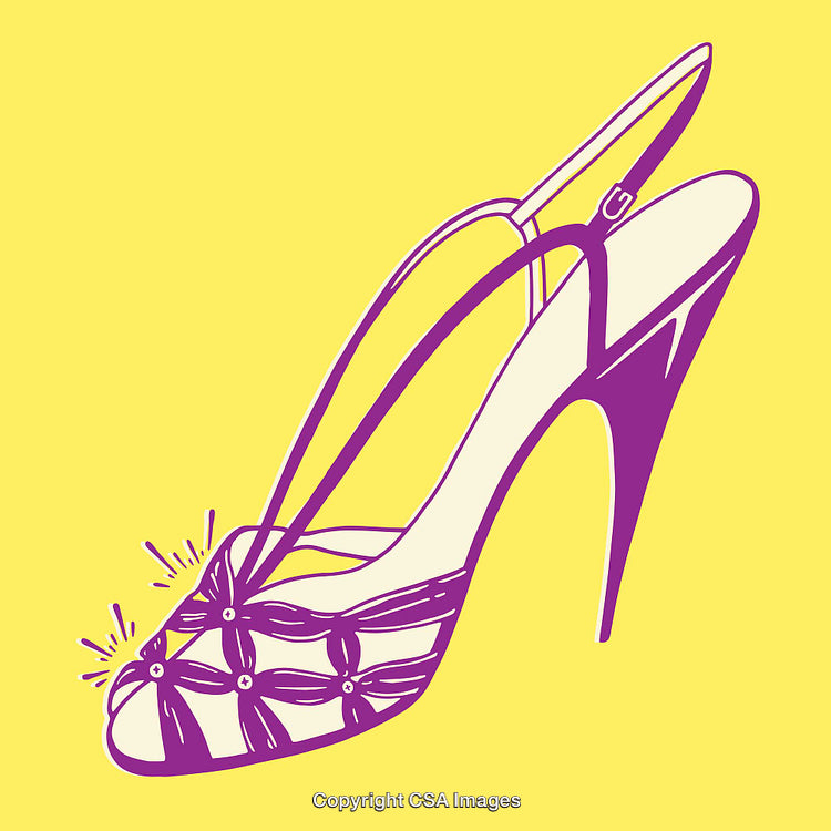 Stylish High-Heel Illustration in Purple on Vibrant Yellow Background