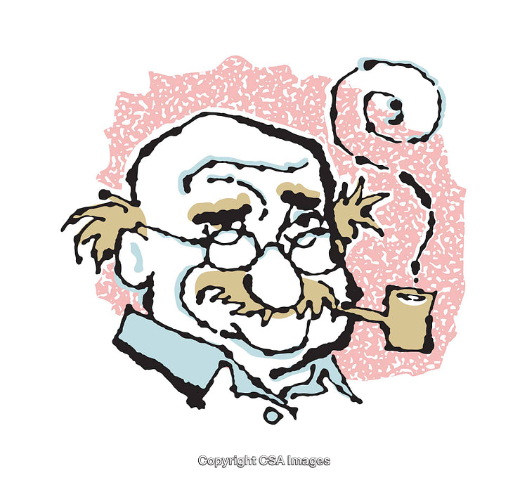 Colorful Illustration of Elderly Man with Smoking Pipe and Glasses