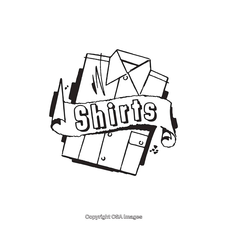 Black and White Line Art Illustration Featuring Shirts With Textual Element