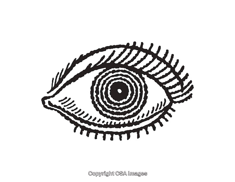 Black and White Eye Illustration with Line Art Style and Hypnotic Feel