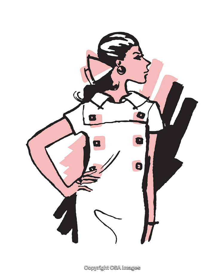 Stylized Illustration of a Confident Woman in a Fashionable Dress