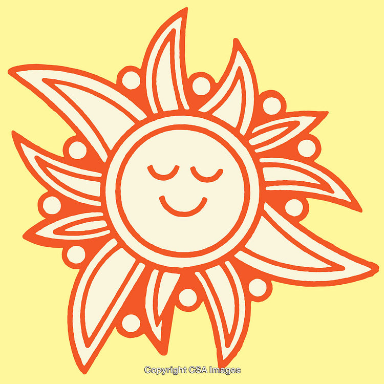 Cheerful Sun Design Featuring Relaxed Expression in Warm Toned Colors