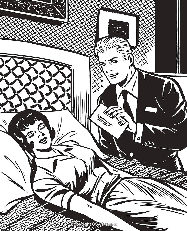 Retro Illustration of a Conversation Between a Smiling Man and Sleeping Woman