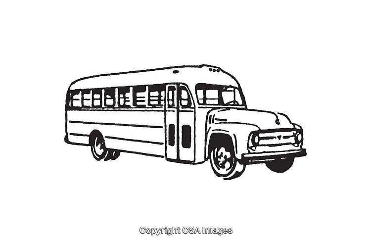 Vintage Line Art Illustration of a Classic Bus in Black and White