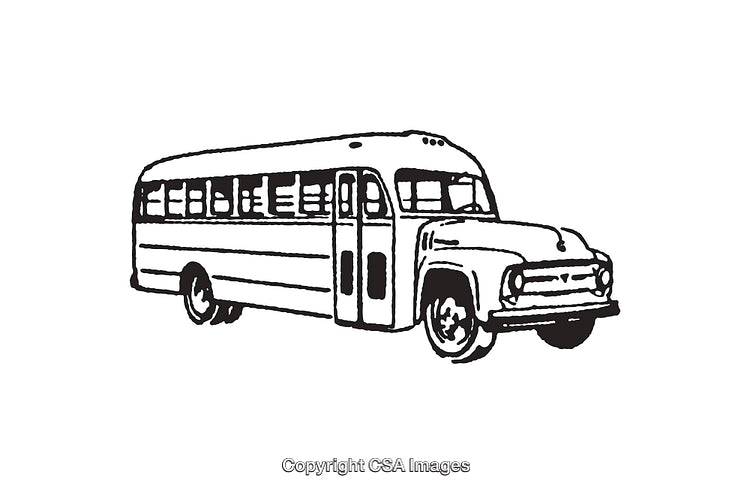 Vintage Line Art Illustration of a Classic Bus in Black and White