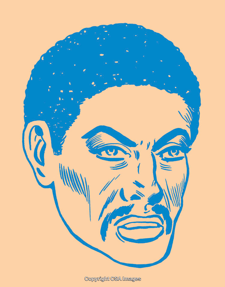 Blue Vector Illustration of a Serious Expression on a Beige Background