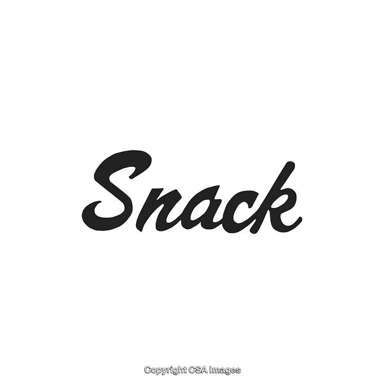 Black Text 'Snack' Styled In Script Font on White Background Image