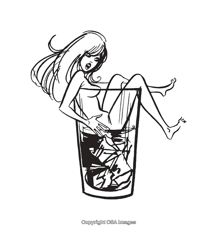 Artistic Line Drawing of Woman Relaxing in Ice-Topped Glass