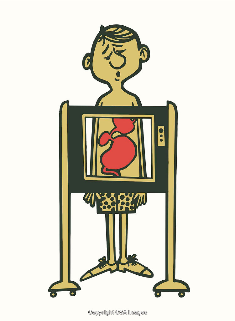 Cartoon Illustration of Line Art X-Ray Depicting Human Body