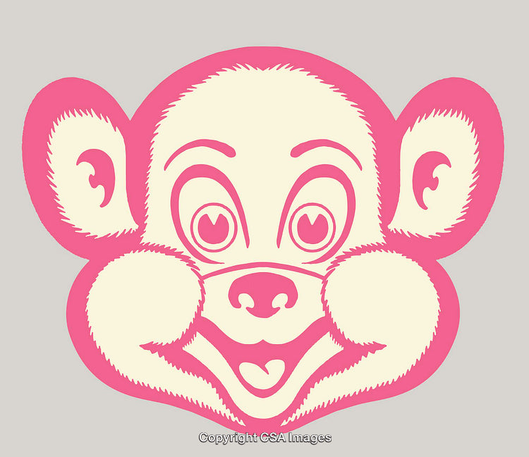 Colorful Line Art Illustration of a Cheerful Cartoon Monkey Face