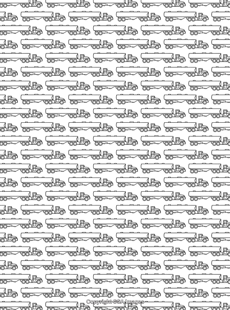 Black and White Pattern of Trucks in a Repeating Line Art Design