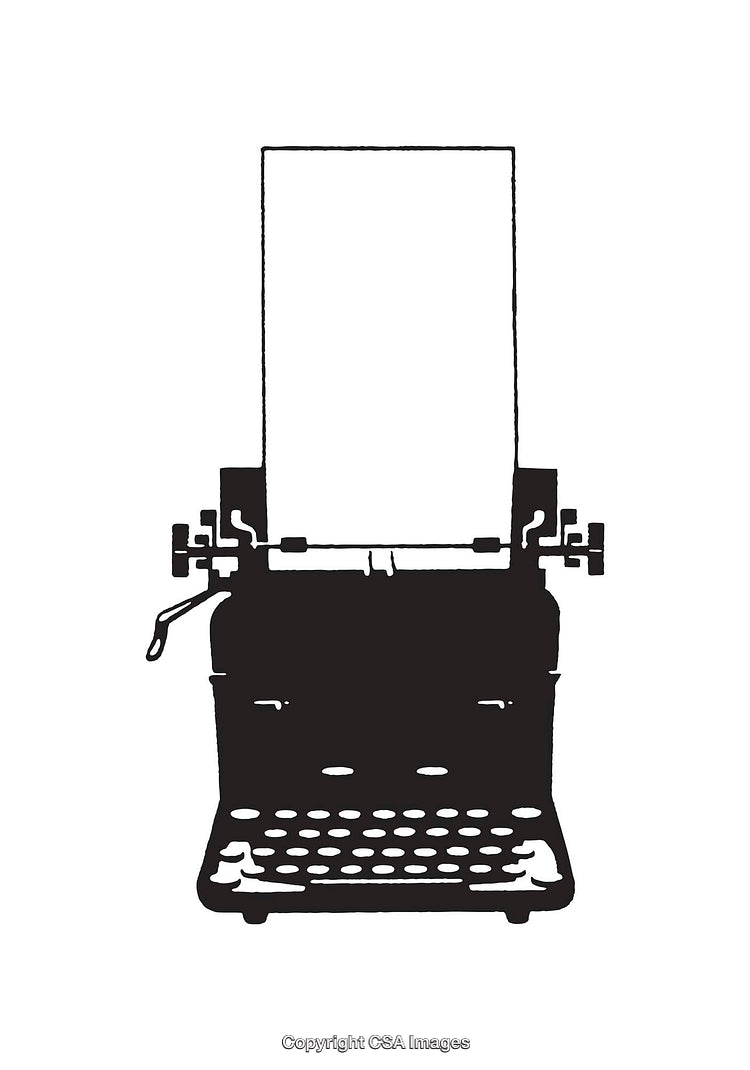 Vintage Typewriter Illustration with Blank Paper Sheet on White Background