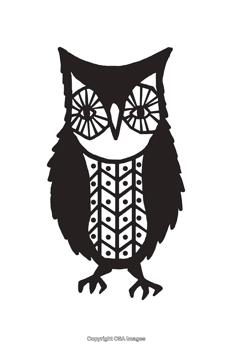 Stylized Black And White Line Art Illustration of an Owl