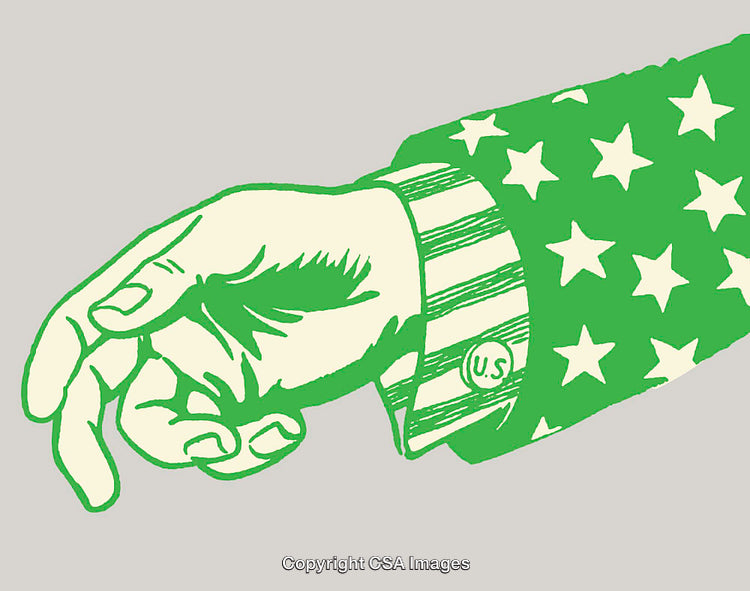 Green Line Art Illustration of a Hand with Patriotic Design Elements