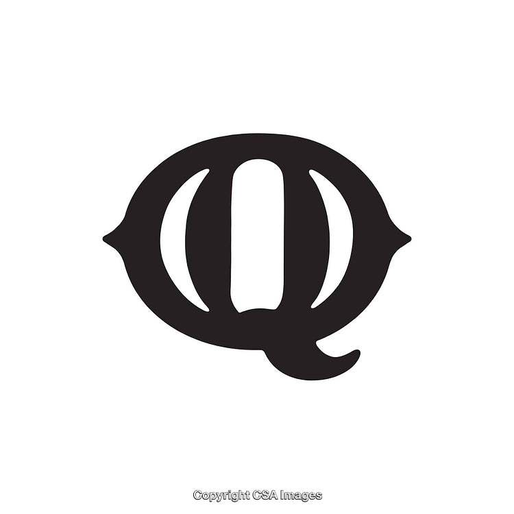 Stylized Monochrome Design of the Letter Q with Creative Elements